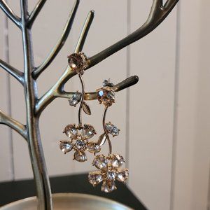 Gold Tone Flower Earrings with Pink and Clear Rhinestones